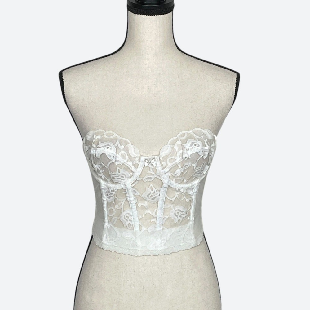 Vintage Victorias Secret Sheer Lace Bustier Corset Bra 34B Union Made USA Bridal